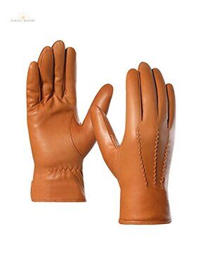 Sheepskin Leather Winter Driving Gloves Cashmere Lined Men's
